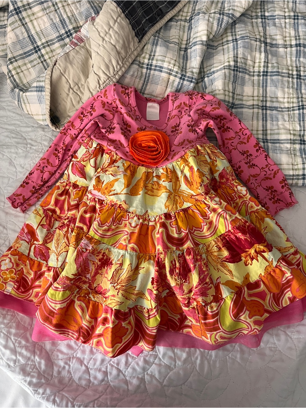 Giggle Moon Fall Leaves Floral Twirl Dress 3T Long Sleeve Rosette Tulle